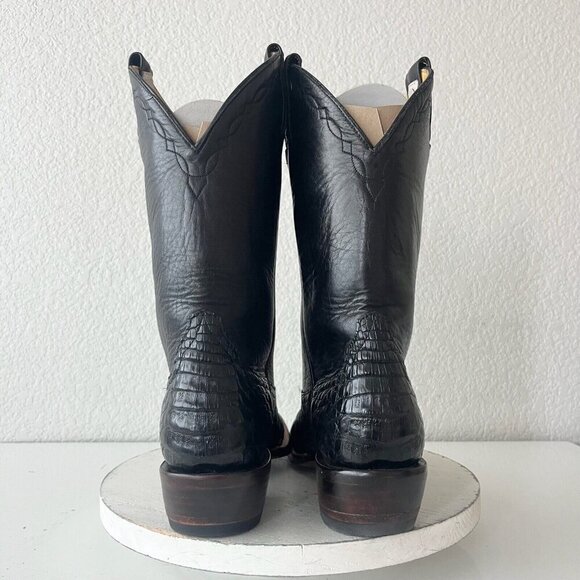 Rod Patrick Mens Cowboy Boots 10AA Black Caiman Leather Western Boots Blunt Toe - Picture 4 of 14